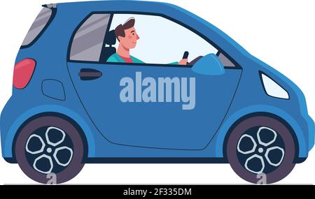 Eco Elektroauto, Illustration in flacher Ausführung. Ein umweltfreundliches Alternativfahrzeug. Blau schönes Auto, das nicht der Umwelt schadet. Vektor Stock Vektor