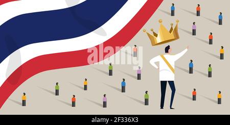 Thailand König Monarch mit Menschenmenge Menschen protestieren oder Unterstützung Stock Vektor