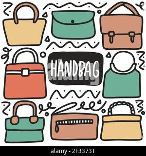 Handgezeichnete Handtaschen Doodle Set Stock Vektor