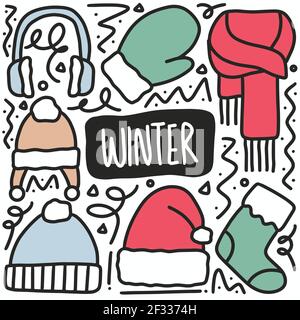 Handgezeichnetes Winter-Doodle-Set Stock Vektor