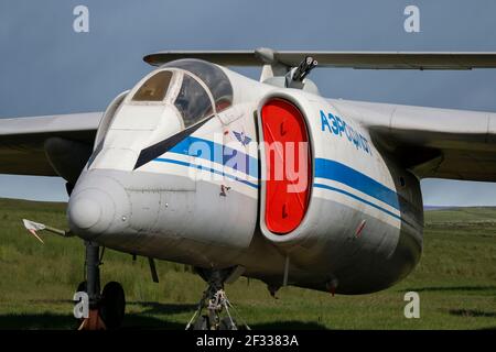 Das russische Hochaufklärungsflugzeug Mjaschtschew M-55, bewaffnet mit einem Turm von 600rpg. Stockfoto