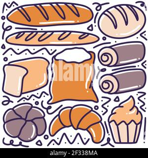 Handgezeichnetes Brot-Doodle-Set Stock Vektor