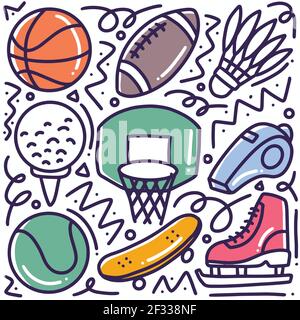 Handgezeichnetes Sport-Doodle-Set Stock Vektor