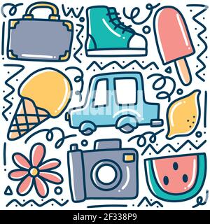 Handgezeichnetes Urlaubsdoodle-Set Stock Vektor