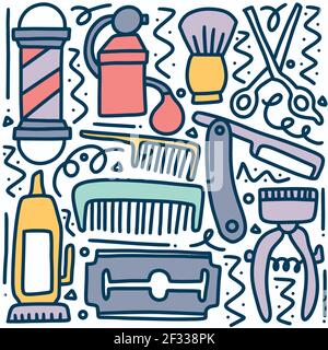 Handgezeichnete Friseur-Shop Ausrüstung Doodle-Set Stock Vektor