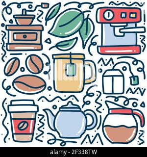 Handgezeichneter Kaffee Getränk Doodle Set Stock Vektor