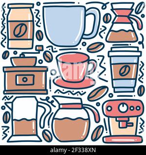 Handgezeichneter Kaffee Getränk Doodle Set Stock Vektor