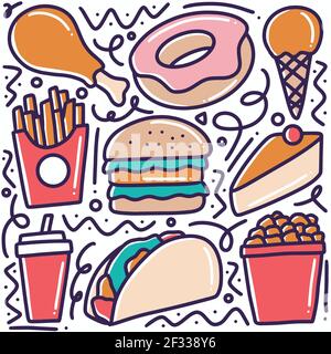 Handgezeichnetes Fast Food Doodle Set Stock Vektor