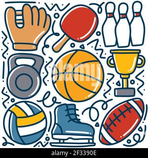 Handgezeichnete Sportausrüstung Doodle Set Stock Vektor