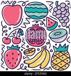 Handgezeichnete Früchte Doodle Set Stock Vektor