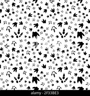 Dinosaurier Fußabdruck Spuren. Minimalistisches Nahtmuster. Hintergrund mit Pfote, Klaue Raubtier. Dinosaurier Fußabdruck Illustration perfekt für Textil-, Wrap-und Stock Vektor