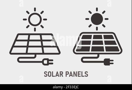 Symbol für Sonne und Solarpanel auf weißem Hintergrund. Vektorgrafik. Stock Vektor