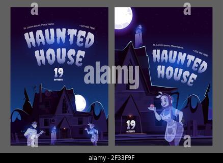 Haunted House Plakate mit alten Haus mit Geistern Stock Vektor