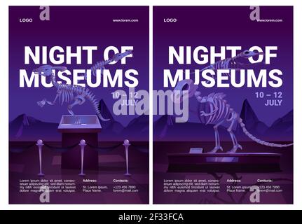Nacht der Museen Flyer mit Dinosaurierskeletten Stock Vektor