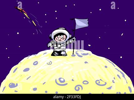 Lustige Astronaut auf dem Mond Stock Vektor