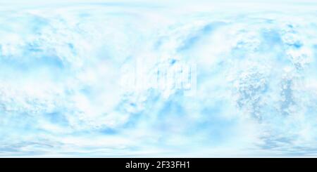 360 Grad Textur Himmel Hintergrund mit Wolken, equirechteckige Projektion, Umwelt Karte. HDRI-Rundpanorama. 3D Abbildung Stockfoto