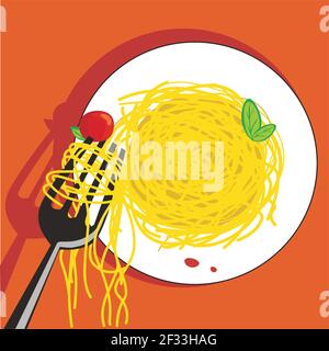 Pasta mit Tomaten und Basilikum Stock Vektor