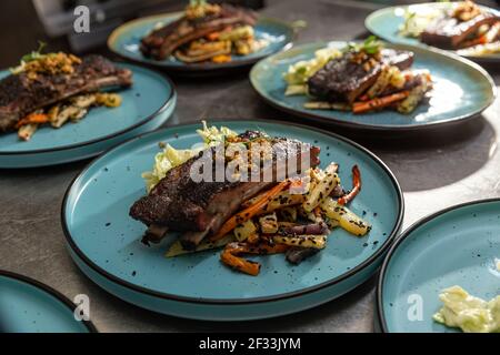 Leckere gegrillte Rippchen Stockfoto