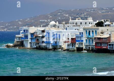 Geographie / Reisen, Griechenland, ehemalige Kapitänshäuser von Klein-Venedig, Mykonos-Stadt, Mykonos, Kykladen, Additional-Rights-Clearance-Info-not-available Stockfoto