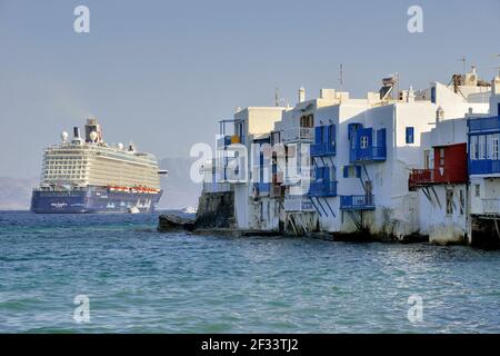 Geographie / Reisen, Griechenland, Kreuzer und ehemalige Kapitänshäuser von Klein-Venedig, Mykonos-Stadt, Mykon, Additional-Rights-Clearance-Info-not-available Stockfoto