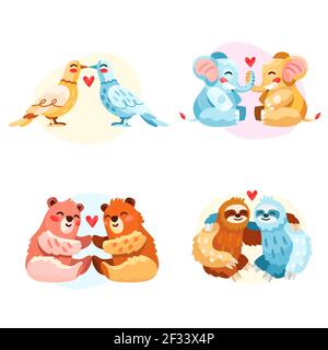 Handgezeichnete Tierpaare Kollektion Vektor Illustration. Stock Vektor
