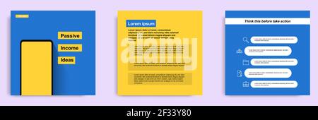 Social Media Tutorial, Tipp, Trick, Quick Tips, Layout-Vorlage mit geometrischen Hintergrund-Design in blau, weiß, gelb. Vektorgrafik Stock Vektor
