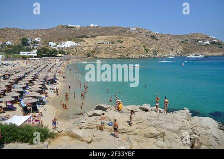 Geographie / Reisen, Griechenland, Bade am Super Paradise Beach, Mykonos, Kykladen, Additional-Rights-Clearance-Info-not-available Stockfoto