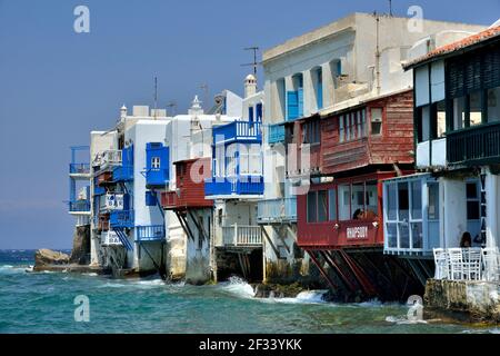 Geographie / Reisen, Griechenland, ehemalige Kapitänshäuser von Klein-Venedig, Chora oder Mykonos-Stadt, Mykonos, Additional-Rights-Clearance-Info-not-available Stockfoto