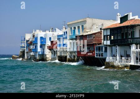 Geographie / Reisen, Griechenland, ehemalige Kapitänshäuser von Klein-Venedig, Chora oder Mykonos-Stadt, Mykonos, Additional-Rights-Clearance-Info-not-available Stockfoto