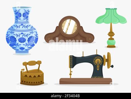 Sammlung von gezeichneten antiken Marktelementen Vektor-Illustration. Stock Vektor