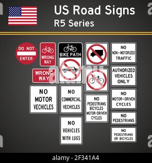 Vector Set von realistischen R5 Serie Straßenschilder in den USA. Zeichen zum Verbot. Stock Vektor