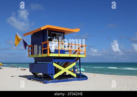 Geographie / Reisen, USA, Florida, Miami Beach, Baywatch Station (Life Guard kleines Haus), Miami Beach, Additional-Rights-Clearance-Info-not-available Stockfoto