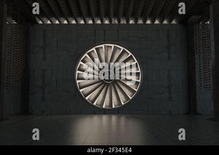 3D Rendering von Betongarage mit Lüftungssystem Stockfoto