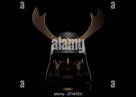 3D Rendering von alten Samurai Helm Typ in Low-Key Leicht Stockfoto