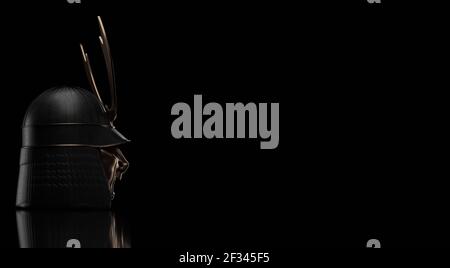 3D Rendering von alten Samurai Helm Typ in Low-Key Leicht Stockfoto