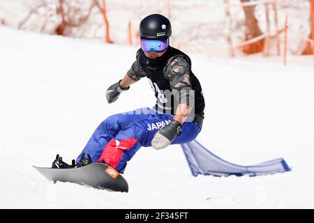 Otari, Nagano, Japan. März 2021, 14th. Takahito Ichikawa (JPN), 14. März 2021 - para Snowboard : Snowboard Cross im Skigebiet Hakuba Norikura Onsen während 2021 Alle Japan para Snowboard Championships und Supporters Cup in Otari, Nagano, Japan. Kredit: SportsPressJP/AFLO/Alamy Live Nachrichten Stockfoto