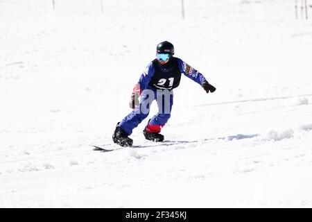 Otari, Nagano, Japan. März 2021, 14th. Daichi Oguri (JPN), 14. März 2021 - para Snowboard : Snowboard Cross im Skigebiet Hakuba Norikura Onsen während 2021 Alle Japan para Snowboard Championships und Supporters Cup in Otari, Nagano, Japan. Kredit: SportsPressJP/AFLO/Alamy Live Nachrichten Stockfoto