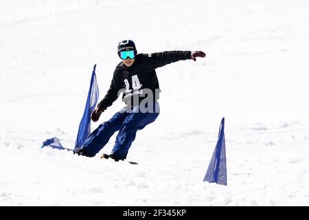 Otari, Nagano, Japan. März 2021, 14th. Keiji Okamoto (JPN), 14. März 2021 - para Snowboard : Snowboard Cross im Skigebiet Hakuba Norikura Onsen während 2021 Alle Japan para Snowboard Championships und Supporters Cup in Otari, Nagano, Japan. Kredit: SportsPressJP/AFLO/Alamy Live Nachrichten Stockfoto