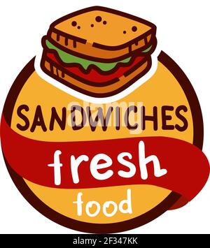 Sandwich-Logo-Design, für einen modernen Fast-Food-Laden. Retro-Emblem. Stock Vektor