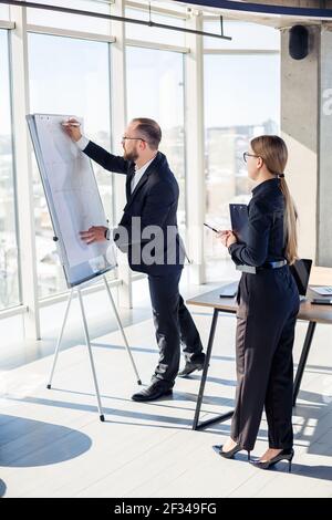 Unternehmensmeetings, Business-Team-Organisationen und Investitionspläne bei der Arbeit mit neuen Startup-Projekt mit Diagramm, Grafik und Business-Zubehör auf Stockfoto