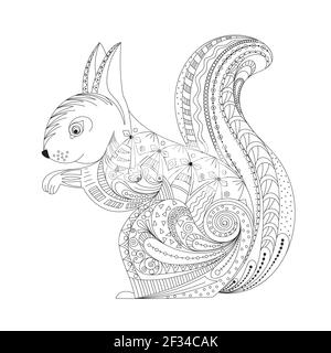 Hand gezeichnet Eichhörnchen zentangle Stil für Malbuch, Tattoo, T-Shirt-Design, Logo. Stock Vektor