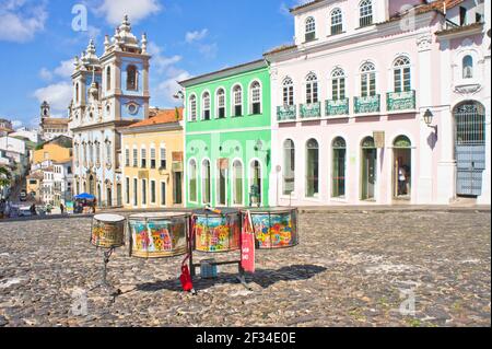 Salvador de Bahia, Pelourinho carnaval view with colorful buildings, Brazil, South America Stock Photo