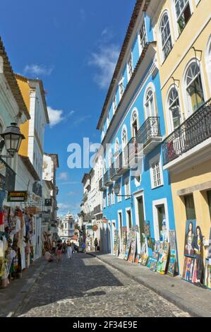 Salvador de Bahia, Pelourinho Blick mit bunten Gebäuden, Brasilien, Südamerika Stockfoto