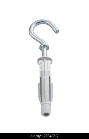 Kunststoff-Dehnstecker mit verzinktem Stahlhaken Typ C, isoliert, Fotostapel Stockfoto