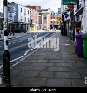 London Großbritannien, März 15 2021, Leere Londoner Straßen während Coronavisus Covis-19 Pandemie ohne Verkehr oder Menschen Stockfoto