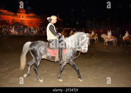 Marrakesch, Marokko - November 23rd 2014: Nicht identifizierter Reitsport durch traditionelle Berber Folklore-Show Stockfoto