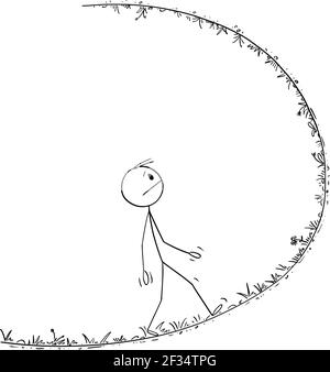Mann, der auf dem Weg geht, der auf den Kopf gestellt wird, Vektor Cartoon Stick Abbildung Stock Vektor