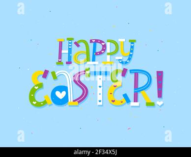 Frohe Ostern Doodle Kind Stil Brief Grußkarte Stock Vektor