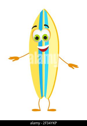 Funny Beach Surfboard mit Augen - Summer Things Collection. Cartoon lustige Charaktere, flache Vektor-Illustration Stock Vektor