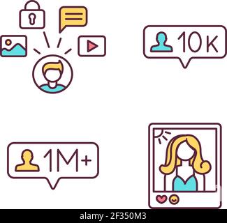 Influencer Marketing RGB-Farbsymbole gesetzt Stock Vektor